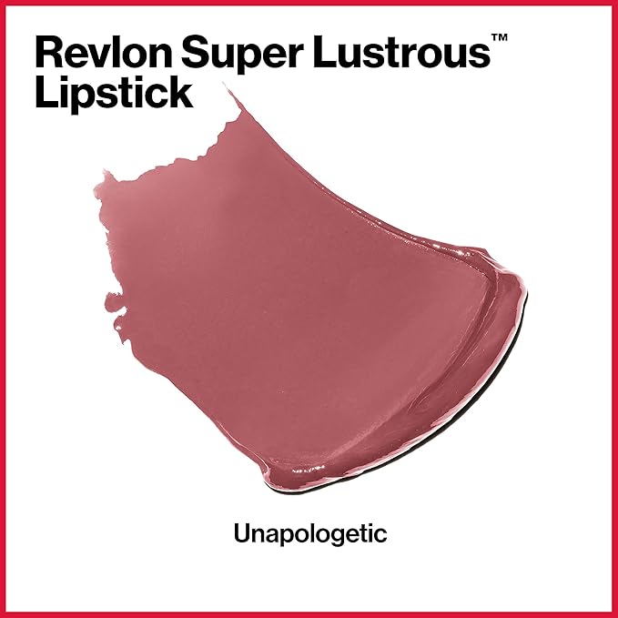 Revlon Super Lustrous Lipstick, Creamy Formula For Soft, Fuller-Looking Lips, Moisturized Feel, Unapologetic, 0.15 oz