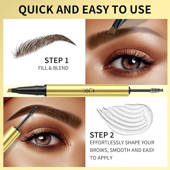 QIC Eyebrow 4 Tip Brow Pencil,Microblading Eyebrow Pencil, 2-in-1 Eyebrow Pen and Sealing Brow Gel,Waterproof Long-lasting Magic Eyebrow Pencil for Natural Makeup(Dark brown)