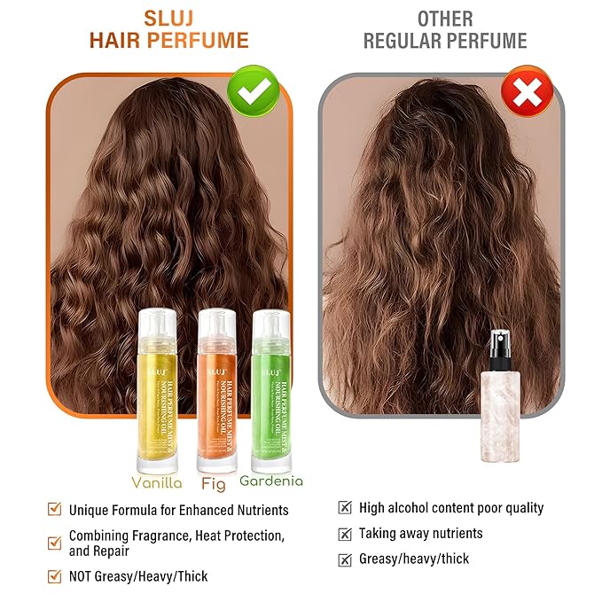 SLUJ Hair Perfume for Women - Hair Mist with Argan Oil & Gold Shimmer, Lightweight Hair Oil Spray for Dry Hair, Heat Protection Spray for Hair, Long Lasting Hair Scent