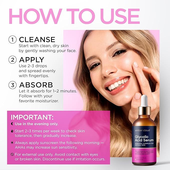 Glycolic Acid Serum for Face 15% (1 Oz) - Advanced Formula to Support Skin Radiance, Addressing Uneven Tone & Fine Lines