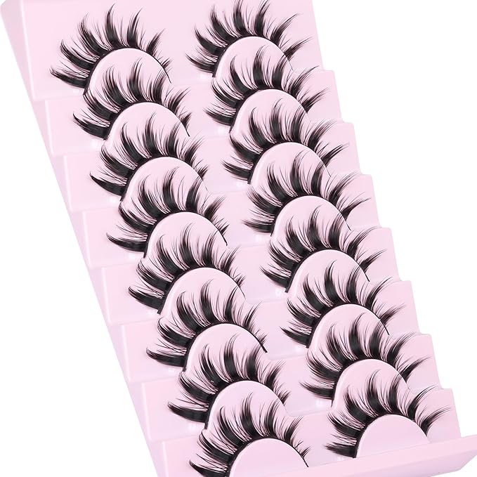 Manga Lashes 8 Pairs 15mm Wispy Spiky Anime False Eyelashes Natural Look 8D Volume Faux Mink Lashes for Asian Korean Japanese Cosplay Doll Eye Extensions Style by GVEFETIEE