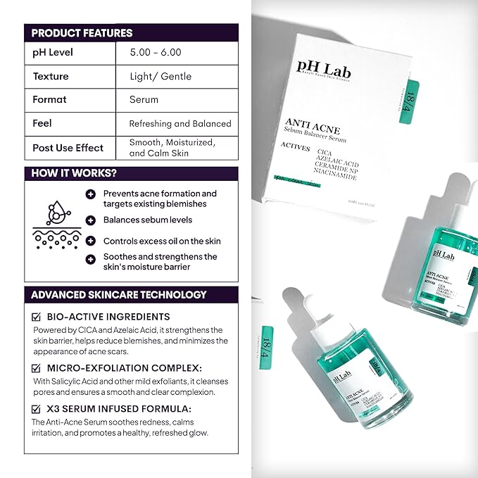 pH Lab Anti-Acne Set, Cleansing Bar, Serum for Acne Prone Face and Skin with Azelaic Acid
