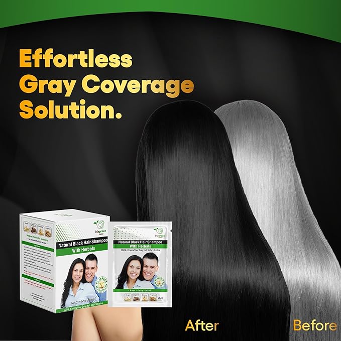 Ammonia-Free & Paraben Free Herbal Hair Shampoo - Hair Dye Shampoo for Women & Men - Natural Color & Herbal Nourishment - No Stain on Skin - Natural Black (20 sachets x 25 ml)