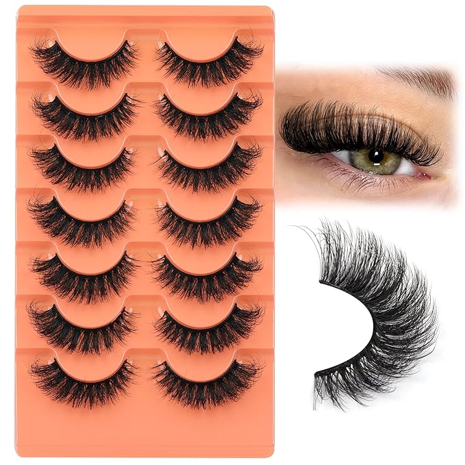 Focipeysa Fluffy Volume False Eyelashes Cat Eye Lashes Thick Fake Eyelashes Dramatic Faux Mink 9D 16mm Pack 7 Pairs