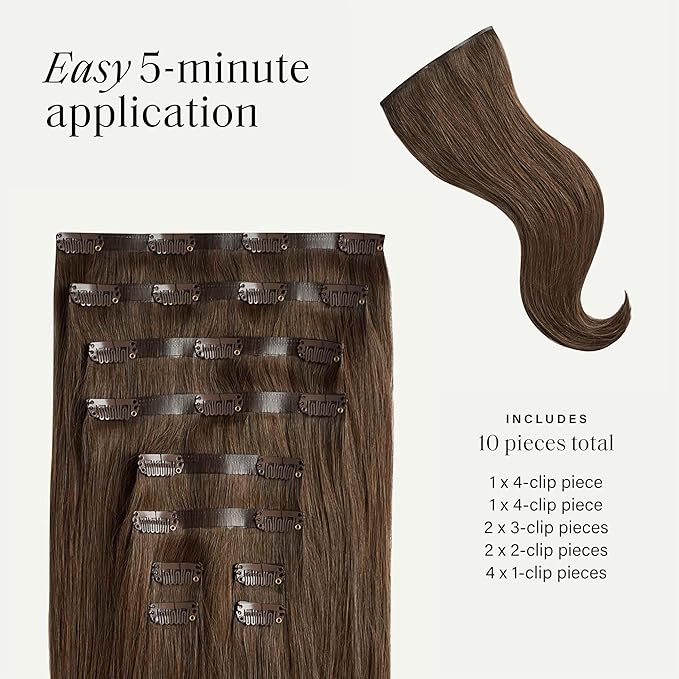 Luxy 100% Remy Human Hair - Seamless Clip-In Hair Extensions - Multi-Dimensional Color for Natural Blending, Adds Volume & Length 180 grams 20" Neutral Brown Seamless