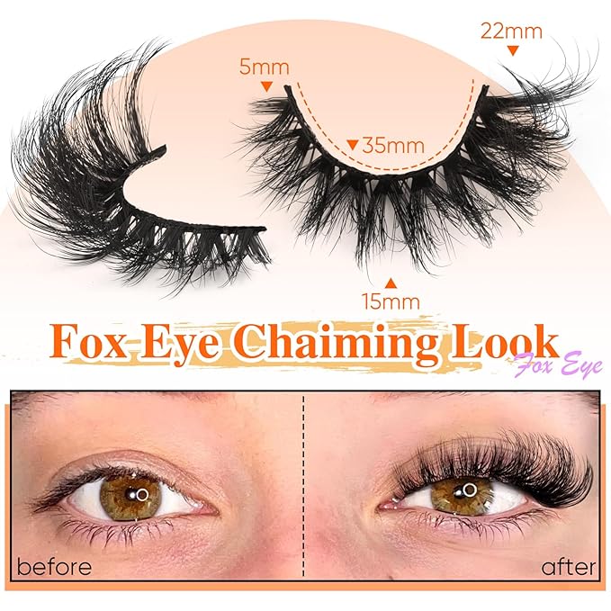 Mink Lashes Cat Eye Lashes Volume Fox Eye False Eyelashes Lashes Natural 6D D-Curly Volume Fake Eyelashes Soft Handmade Lashes that Look Like Extensions Lashes Pack