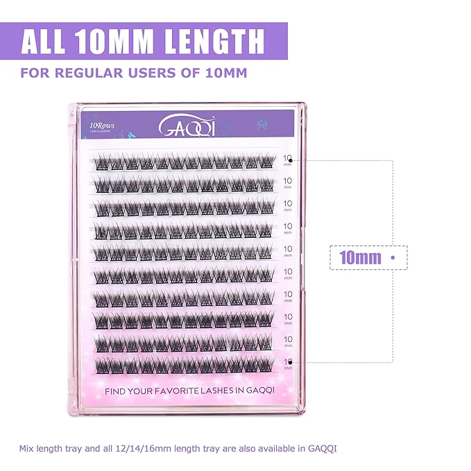GAQQI Lash Clusters, Eyelash Clusters 120PCS C Curl Individual Lashes, Wispy Cluster Eyelash Extension 10mm Only, Natural Looking Cluster Lashes （GQ03, C Curl, 10mm)