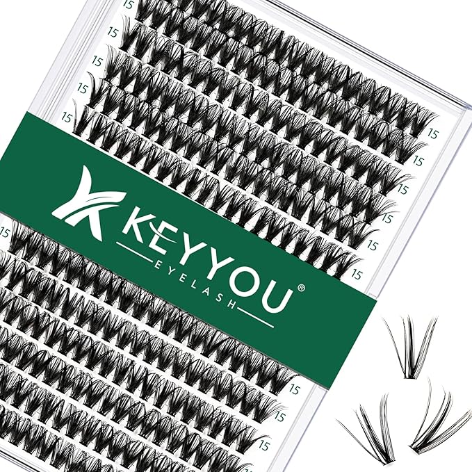 Lash Clusters 300pcs Individual Lashes 40D 0.07C Curl 15mm DIY Eyelash Extension KEYYOU Large Tray Volume Soft&Natural Cluster Lashes(40D-0.07C,15）