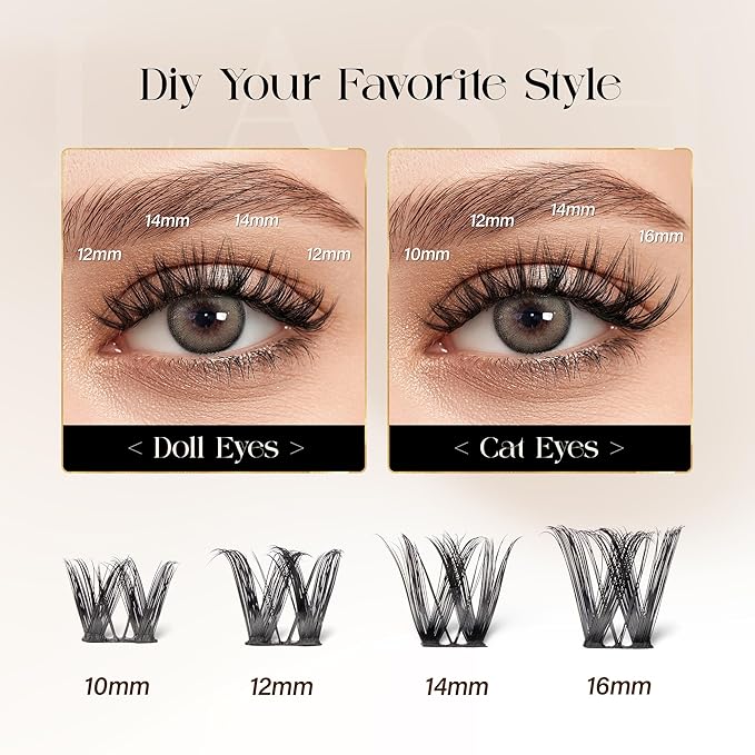 BEFER Eyelash Clusters, 120 Pcs D Curl Volume Individual Lashes Extensions Eyelash Clusters 10-16MM Wispy Lashes DIY At Home(Seraphic,FD43)