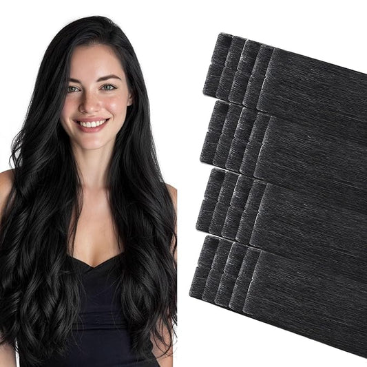 COOKAYU Invisible Tape in Hair Extensions, 14 Inch 30g 20pcs Jet Black Seamless Straight Invisible Extensions Human Hair Invisi Edge Tape ins