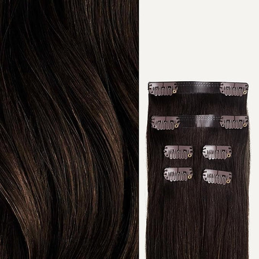 Luxy 100% Remy Human Hair Extensions for Thin Hair Thinning Hair Fill-Ins – 6 Seamless Wefts Multi-Dimensional Color Blend - Natural-Looking Volume & Coverage 80 grams 16" Mocha Brown Balayage