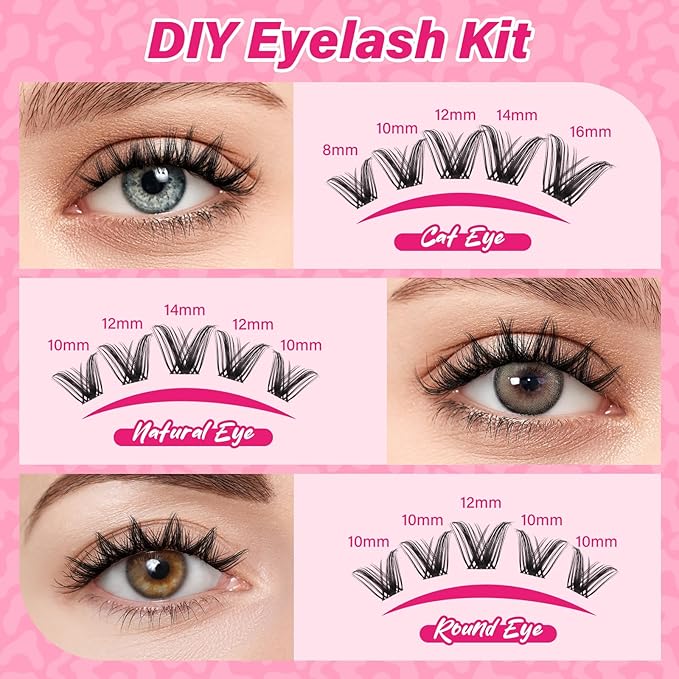 PRO LASHBEAUTY Manga Lash Clusters Kit with Lash Bond and Seal Eyelash Applictor Lash Remover DIY Lash Extension Kit for Beginner Waterproof Resuable Eyelash Extensions at Home (Sweety,8-16mix)