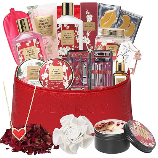 Mothers Day Gifts for Mom Spa Gift Set for Women 17Pcs Luxury Bath & Body Gift Set Beauty Care Kit with Necklace | Valentine's, Birthday, Christmas Gifts for Her Wife Pampering Kit Perfect for Travel