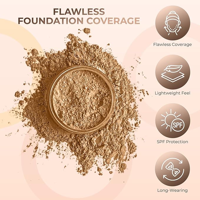 4pc KIT w/KABUKI BRUSH Mineral Makeup Bare Set Full Coverage Concealer Blush Foundation Powder (Deep Tan)