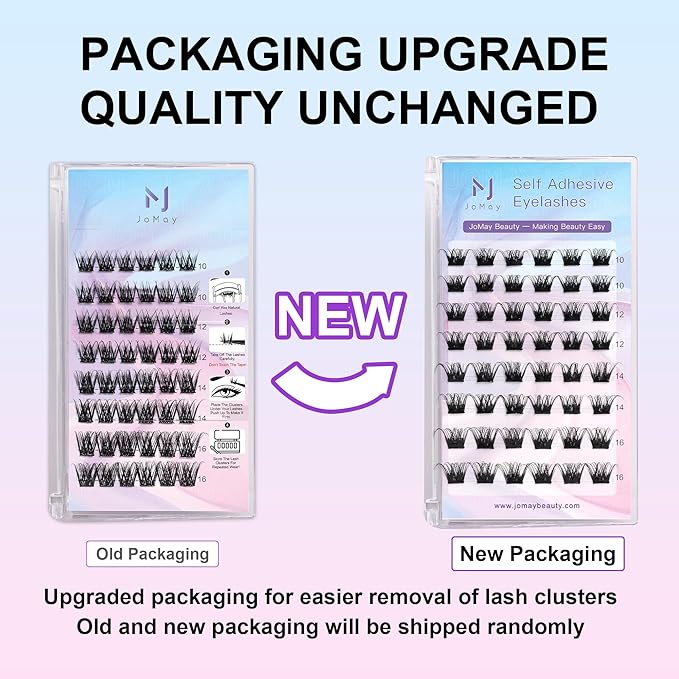 JoMay Self Adhesive Eyelashes, Press on Lashes No Glue Needed, Glueless Lashes Pre-Glued Natural Cluster Extension Kit D Curl For Beginners, No Sticky Residue 1 Step DIY 48PCS 10-16mm X02