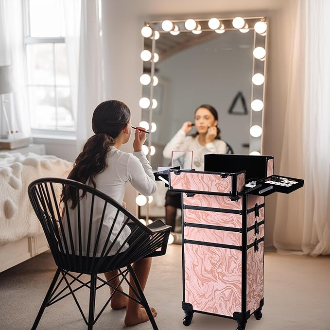 BYOOTIQUE 4in1 Makeup Trolley on Wheels Esthetician Rolling Case Hair tool Travel Bag Lash Storage Barber Tool Box for Nail Bar Beauty Salon Cosmetologist Manicurist Hairstylist,CoyoteButtes Dusk