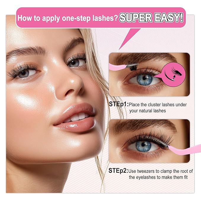 JoMay Self Adhesive Eyelashes, Press on Lashes No Glue Needed, Glueless Lashes Pre-Glued Natural Cluster Extension Kit D Curl For Beginners, No Sticky Residue 1 Step DIY 48PCS 10-16mm X04