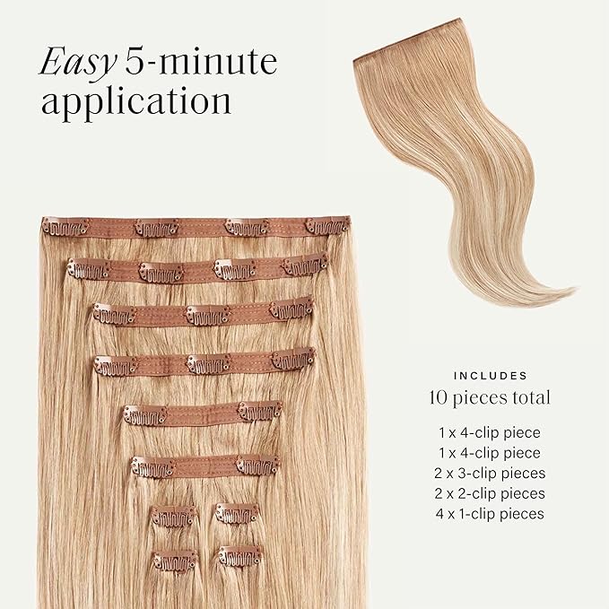 Luxy 100% Remy Human Hair, Classic 160g Clip-In Hair Extensions - 10 Wefts Multi-Dimensional Color for Natural Blending, Adds Volume & Length, Easy Apply & Remove 20" Blonde Balayage Classic