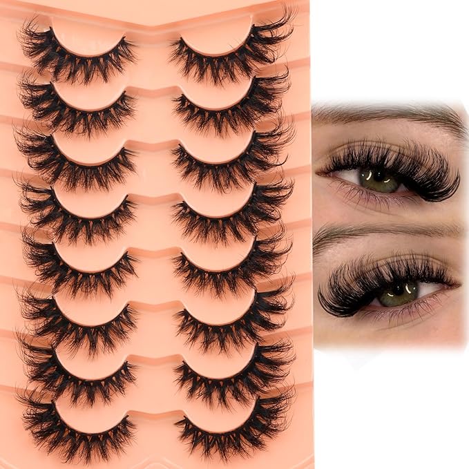 Mink Lashes Cat Eye Lashes Volume Fox Eye False Eyelashes Lashes Natural 6D D-Curly Volume Fake Eyelashes Soft Handmade Lashes that Look Like Extensions Lashes Pack