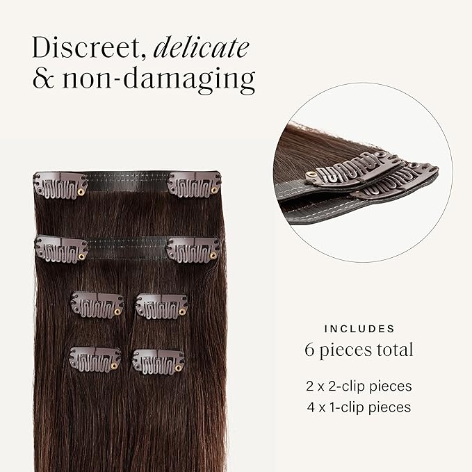Luxy 100% Remy Human Hair Extensions for Thin Hair Thinning Hair Fill-Ins – 6 Seamless Wefts Multi-Dimensional Color Blend - Natural-Looking Volume & Coverage 95 grams 20" Chocolate Brown Balayage