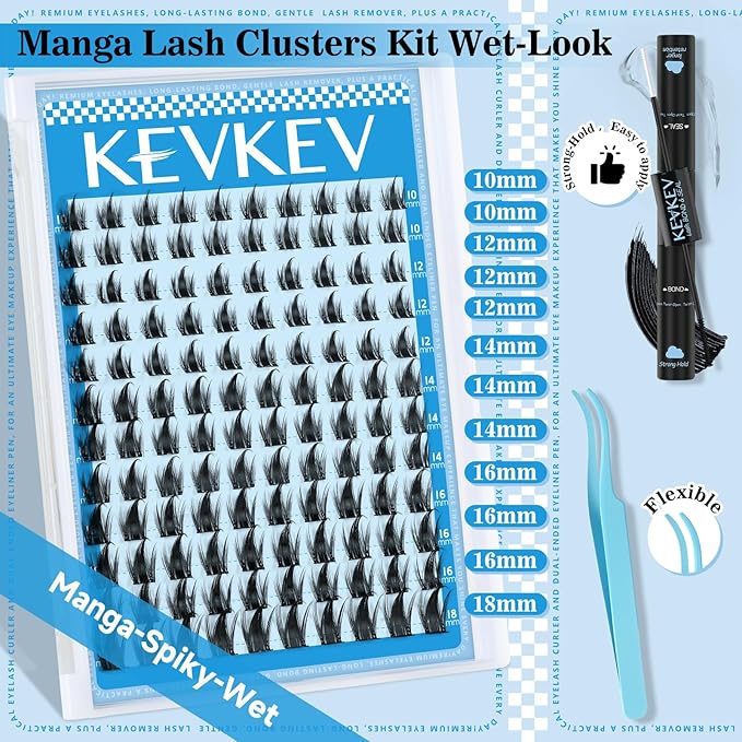 Manga Lash Clusters Kit 10-18mix Spiky Fairy Lash Clusters Kit Ultra-Thin Band Manga Lashes Eyelash Clusters Kit With Lash Bond And Seal DIY at Home(Fairy03 Kit)