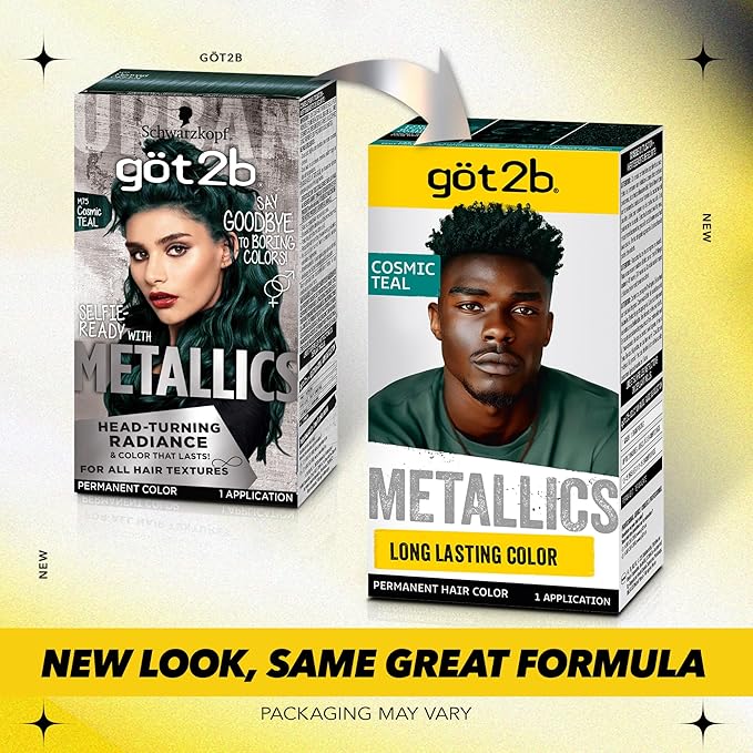 Schwarzkopf Got2b Metallics Permanent Hair Color, M75 Cosmic Teal (Pack of 2)