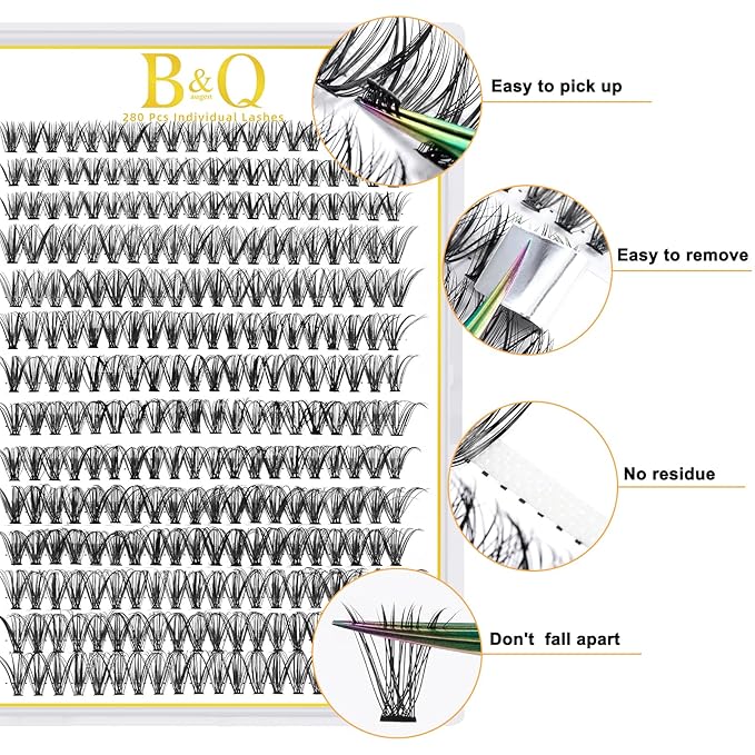 B&Q Lash Clusters 280PCS Natural Eyelash Clusters, 30D C 10-18MIX Individual Lash Wispy Eyelash Extension with Soft Thin Band, Classic Look Pestañas Postizas Comfortable DIY at Home(30D-C-10-18MIX)