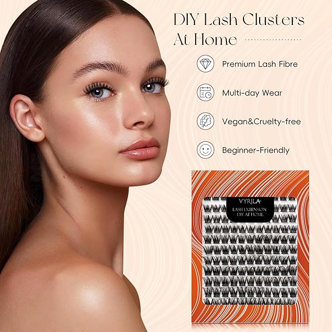 Lash Clusters DIY Lash Extensions, C Curl Individual Lashes Clusters Lashes Wispy Lash Extensions Natural Look Eyelash Clusters Mix 8-16mm(VOLUME-0.07C-8-16mm)