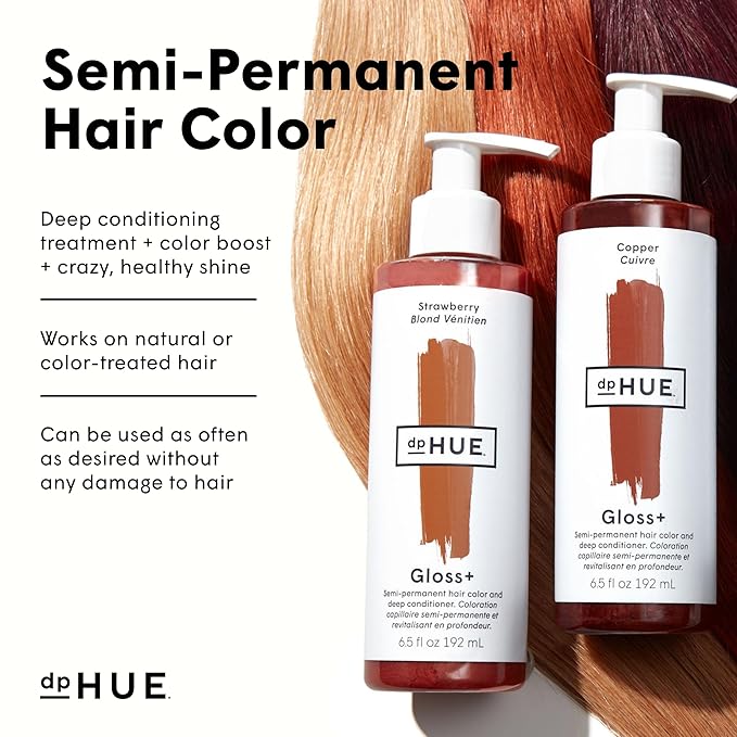 dpHUE Gloss+, Strawberry - 6.5 oz (8-12 Applications) - Semi-Permanent Hair Color & Conditioner - Lasts Up to Eight Washes - Paraben, SLS & SLES Sulfate Free - Vegan, Leaping Bunny Certified
