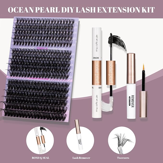 Ocean Pearl Lash Clusters 320pcs 11-20mm Lash Clusters Kit 40D+50D+100D Eyelashes, Lash Extension Kit, Lashes Clusters Eyelash Extensions Kit,Eyelash Clusters with Lash Bond&Seal&Lash Remover&Tweezers