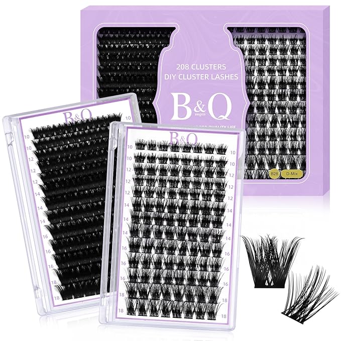 Lash Clusters 208 PCS Cluster Lashes Individual Lashes B37+B28 Eyelash Extensions 10-18mm DIY Lash Extensions D Curl Volume Wispy Soft Comfortable Band False Lashes (D-10-18MIX,B37+B28)