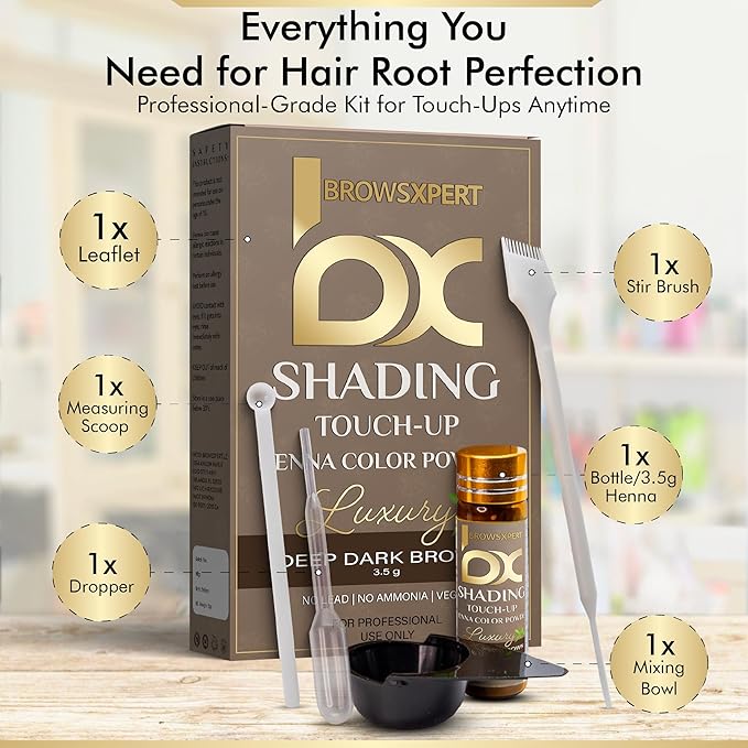 BROWSXPERT Gentle Spot Henna Hair Dye With Mixing Dish, Exclusive Stir and Brush + Follow Instructions | 3.5g | Natural Deep Dark Brown