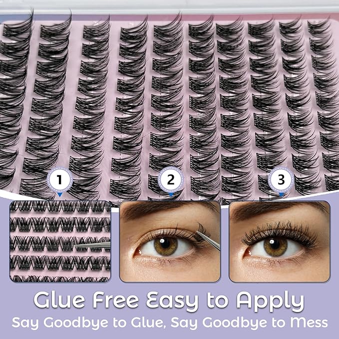MIKIWI Self Adhesive Eyelashes, 10-16mm Pre Glued Eyelashes Clusters No Glue Natural Lash Clusters DIY Self Adhesive Lash Clusters