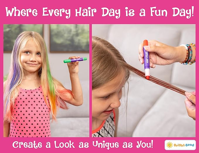 Bright Seed Hair Chalk For Girls Washable, Temporary Hair Color, Paint & Dye for Kids, Makeup Kit of 10 colors, Great Toy & Birthday Gifts for Kids Age 5 6 7 8 9 10 11 12 13, Craft for Tween & Teen