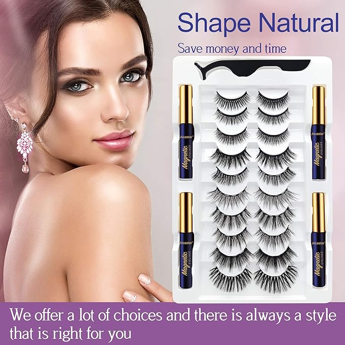 Alcastar Magnetic Eyelashes with Eyeliner Kit, Magnetic Lashes Natural Looking with, Reusable,Long Lasting, Easy Apply,Cruelty-Free (ATZ1004-A1)