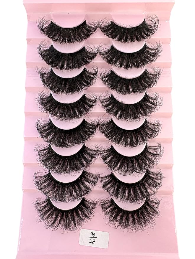 HBZGTLAD Mink Lashes Fluffy False Eyelashes 25mm Dramatic Faux Mink Eyelashes Natural Look Cat Eye Volume Eye Lashes Multipack (9D-28)
