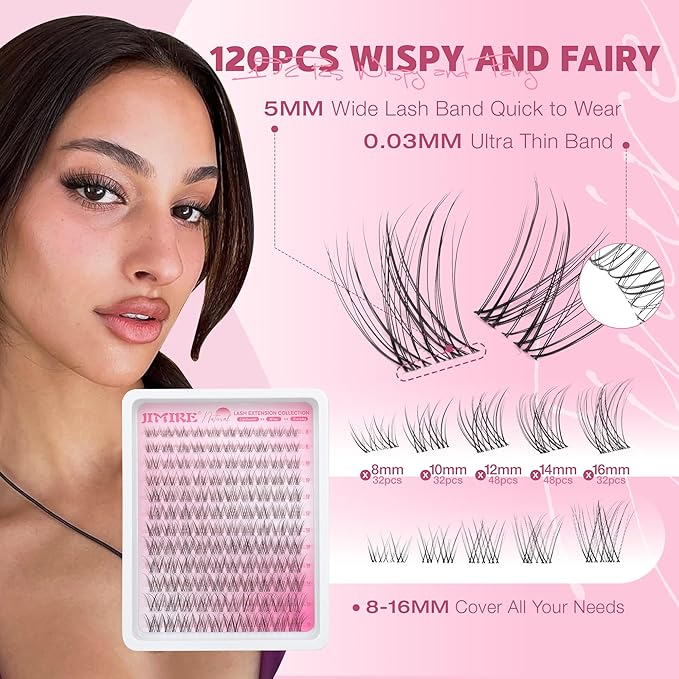 JIMIRE Lash Clusters Wispy Eyelash Clusters Natural Cluster Eyelash Extensions 8-16MM Spiky Lash Extensions Easy to Apply Pestañas Postizas Naturales DIY at Home