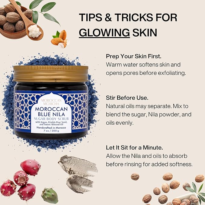 Moroccan Body Scrub Nila Mask with Argan Oil, Sweet Almond, Prickly Pear Seed Oil, Vitamin E Oil, and Shea Butter, Moroccan Body Care (7 oz)