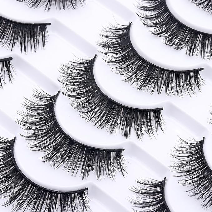 False Eyelashes 20 Pairs Wispy Lashes Faux Mink Lashes 14mm 3D Fluffy Cat Eye Lashes （style 20-062)