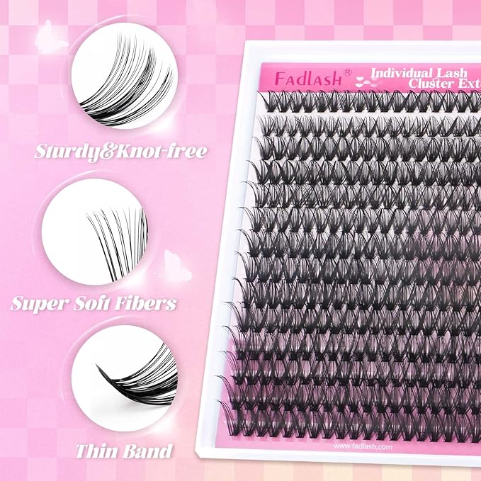 FADLASH DIY Lash Extension Kit Individual Lashes Cluster D Curl Eyelash Extension Kit D Curl Lash Clusters Lash Applicator Tool for Self Application at Home(KIT 40D-D-12-18mm)