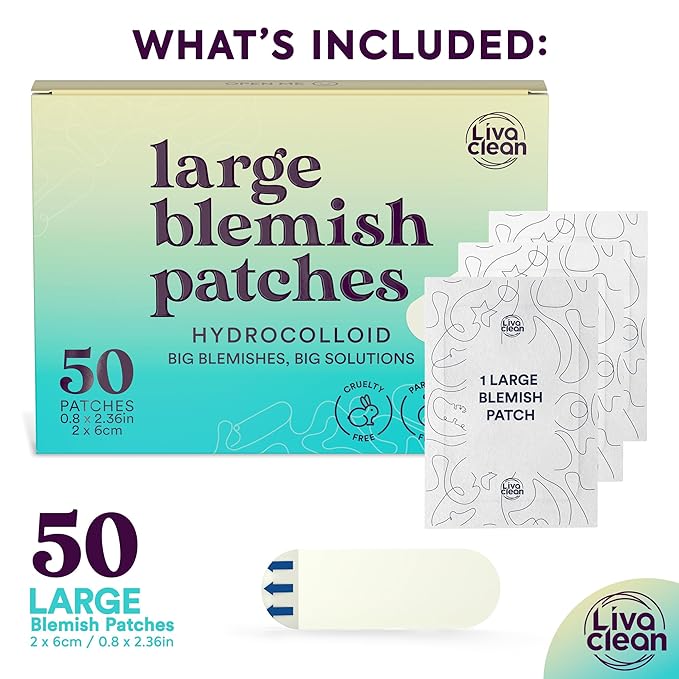 50CT Large Pimple Patches for Face Nose Spots Pores - XL Blemish Patches Acne Patch for Chin Forehead Body - Hydrocolloid Bandages for Acne - Big Clear Zit Stickers Large Hydrocolloid Patch Strips