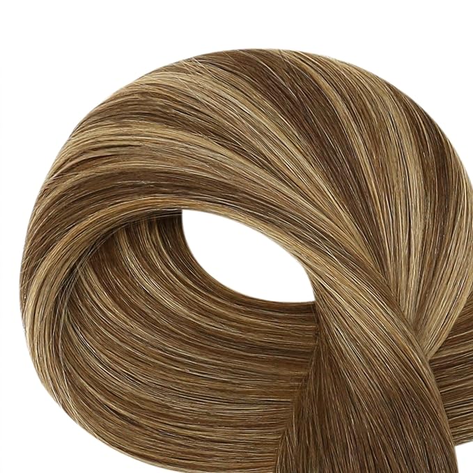 Full Shine Ktip Human Hair Extensions 20 Inch 50 Grams Medium Brown to Honey Blonde and Brown Long Straight Hair add Length K Tip Hair Extensions Real Human Hair for Women
