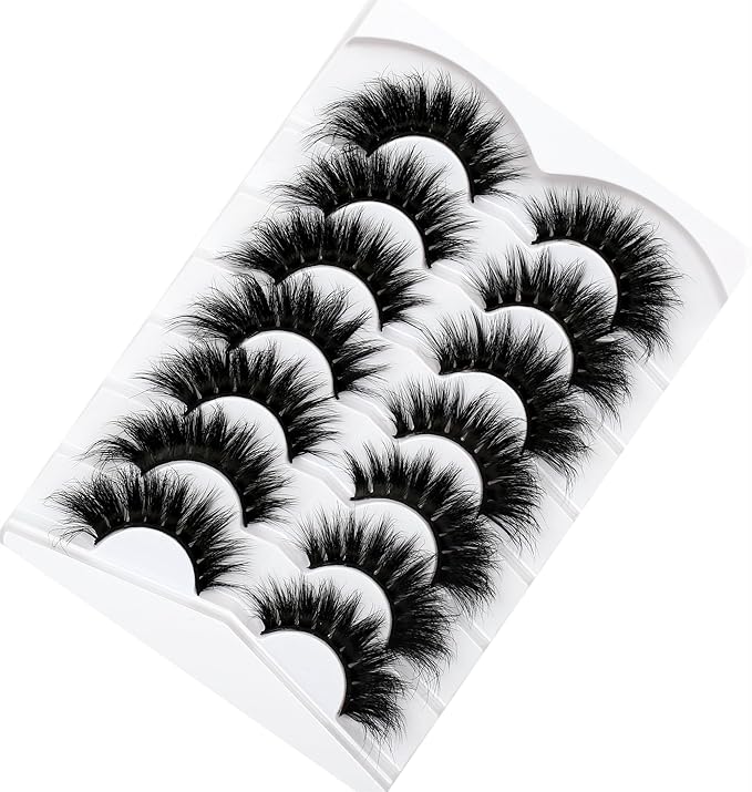 Pooplunch Cat Eye Look Dramatic False Eyelashes Extension Volume Thick 20MM Long Wispy 8D Soft Faux Mink Lash Fake Eyelashes Strips 7 Pairs Pack