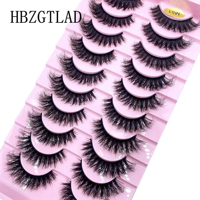 HBZGTLAD New 10 Pairs 3D Mink Lashes False Eyelashes Handmade Wispy Fluffy Long Lashes Natural Eye Makeup Tools Eye Lashes(M51)