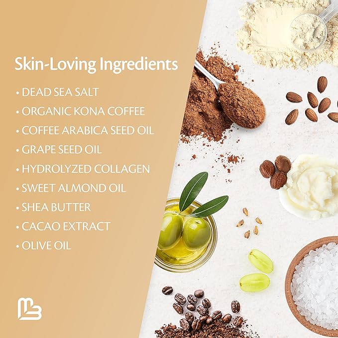 Arabica Coffee Scrub for Hands, Feet, and Body, Exfoliating Scrub with Collagen and Stem Cells, Face Cleanser for Cellulite, Fine Lines, and Stretch Marks, 12oz (1 Pack) by M3 Naturals