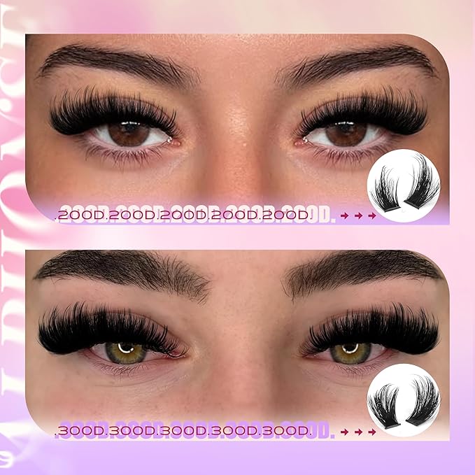 Lash Clusters Kit 200D+300D Mega Volume Cluster Eyelash Extensions 12-24mm Wispy Eyelash Clusters Fluffy Cluster Lashes DIY Lash Extension Kit with Bond and Seal at-Home Application by ALPHONSE