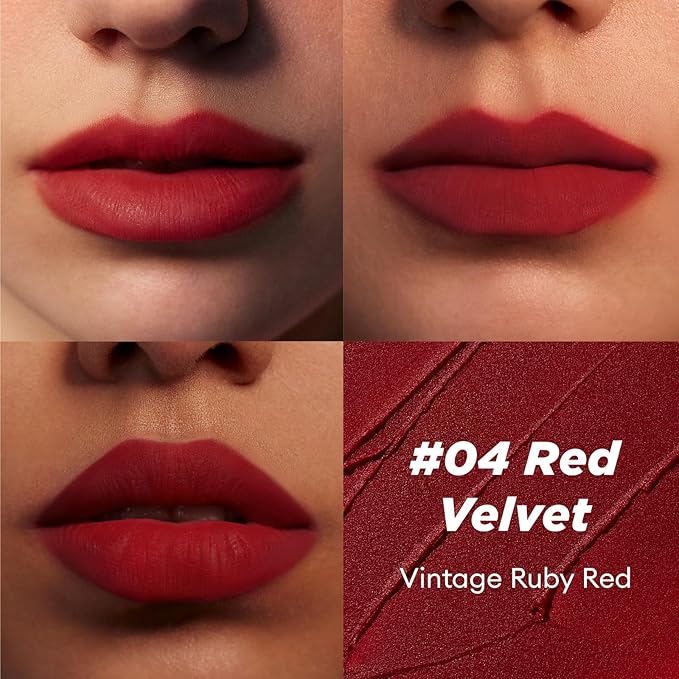 ITY Velvet Matte Finish Lip Stain-Mousse Textured Pudding Pot Lip Clay, Red Shade, Dual-Use as Lipstick and Blush, Conceals Lip Lines, Rich Pigment, 0.21 oz (6g) in Red Velvet