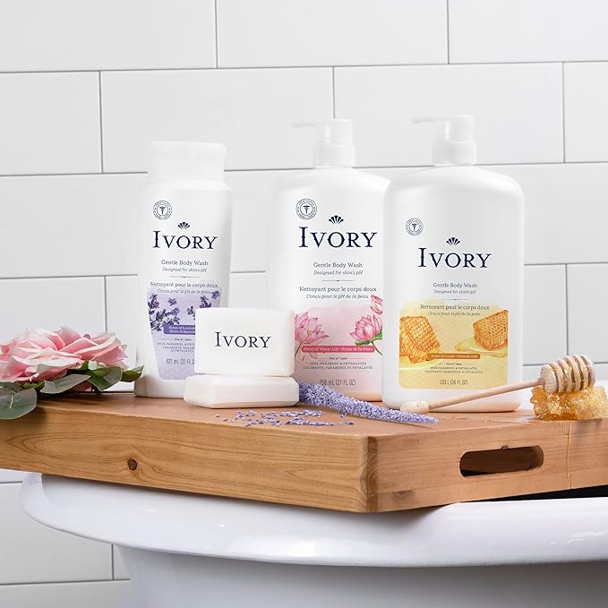 Ivory Gentle Bath Bar Soap, Family Pack, Designed for Whole Family, 99.44% Pure Formula w/ Plant-Based Cleansers, Made Without Heavy Perfumes, Parabens or Phthalates, Original Scent, 4.0 oz (10 Count)