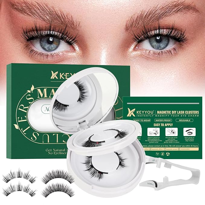 KEYYOU Reusable Magnetic Eyelashes 2 Pair with Applicator No Glue Needed 3D Natural Magnetic Lashes, Easy to Apply & Long Lasting for Daily Use & Events(A01+A03)