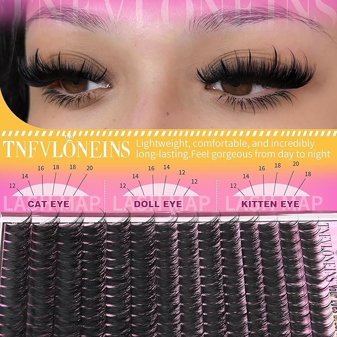 TNFVLONEINS Manga Lash Clusters Kit with Spikes Wispy Lash Extension Kit Fluffy Eyelash Clusters Anime Cluster Eyelash Extensions Spiky Individual Lashes soft Eyelash Extension Kit（12-20MM,224Pcs）